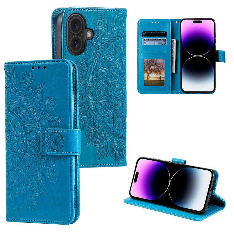 Custodia per telefono in pelle goffrata fiore totem, For iPhone 16 Pro Max, For iPhone 16 Pro, For iPhone 16 Plus