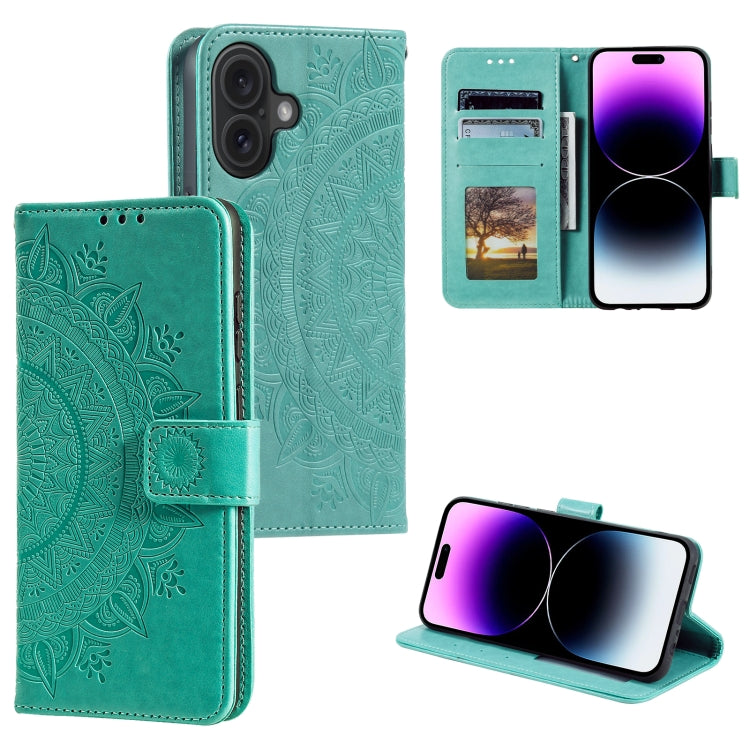 Custodia per telefono in pelle goffrata fiore totem, For iPhone 16, For iPhone 15 Pro Max, For iPhone 15 Pro