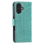 Custodia per telefono in pelle goffrata fiore totem, For iPhone 16, For iPhone 15 Pro Max, For iPhone 15 Pro