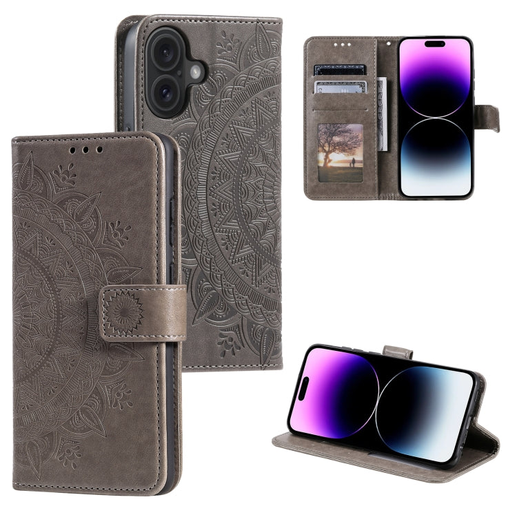 Custodia per telefono in pelle goffrata fiore totem, For iPhone 16, For iPhone 15 Pro Max, For iPhone 15 Pro