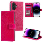 Custodia per telefono in pelle goffrata fiore totem, For iPhone 16, For iPhone 15 Pro Max, For iPhone 15 Pro