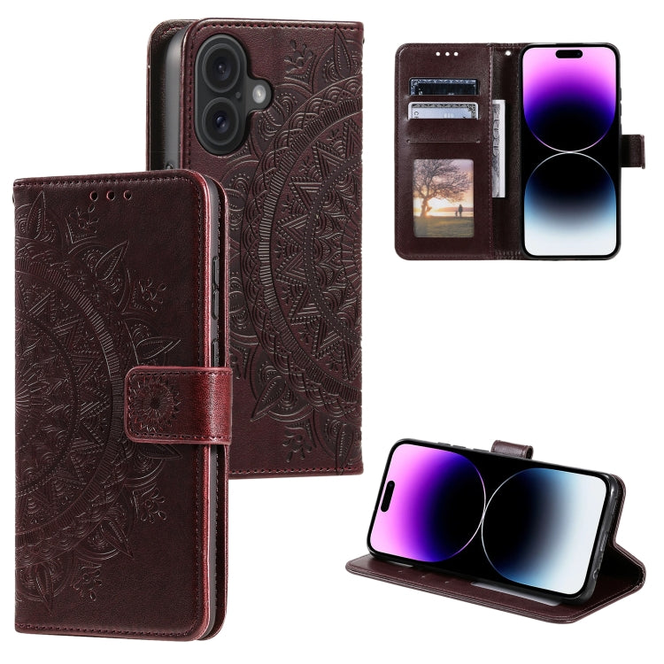 Custodia per telefono in pelle goffrata fiore totem, For iPhone 16, For iPhone 15 Pro Max, For iPhone 15 Pro