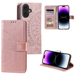 Custodia per telefono in pelle goffrata fiore totem, For iPhone 16, For iPhone 15 Pro Max, For iPhone 15 Pro
