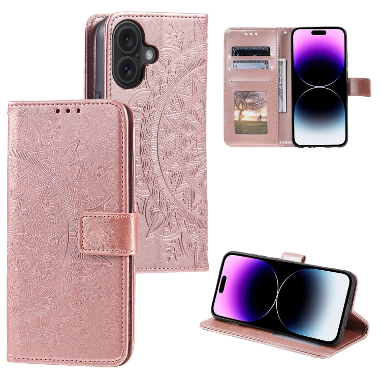 Custodia per telefono in pelle goffrata fiore totem, For iPhone 16, For iPhone 15 Pro Max, For iPhone 15 Pro
