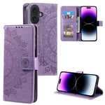 Custodia per telefono in pelle goffrata fiore totem, For iPhone 16, For iPhone 15 Pro Max, For iPhone 15 Pro
