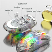 XUNFOX XYH20RGB 2.4G + BT + mouse da gioco cablato trasparente 2400 DPI RGB leggero, 2.4G + BT + Wired