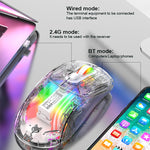 XUNFOX XYH20RGB 2.4G + BT + mouse da gioco cablato trasparente 2400 DPI RGB leggero, 2.4G + BT + Wired
