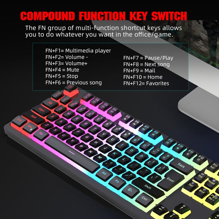 HXSJ L200+X100 set tastiera e mouse retroilluminati RGB cablati 104 copritasti Pudding + mouse 3600 DPI, L200+X100