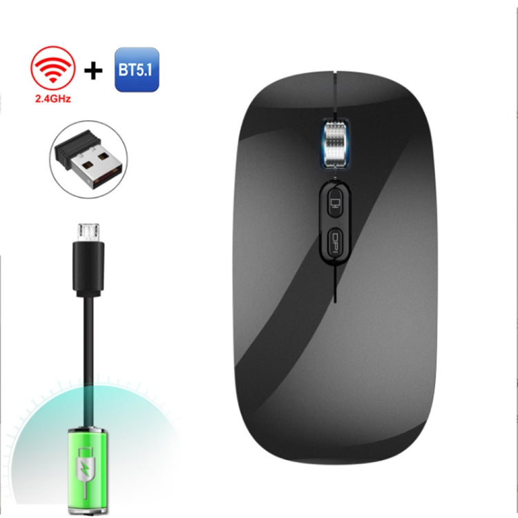HXSJ M103 1600 DPI UV Dual Mode 2,4 GHz + Bluetooth 5.1 Mouse ricaricabile wireless, Dual Mode UV Black