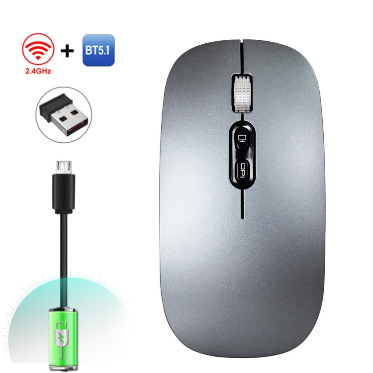 HXSJ M103 1600 DPI Dual Mode 2,4 GHz + Bluetooth 5.1 Mouse ricaricabile wireless, Dual Mode Grey, Dual Mode Silver