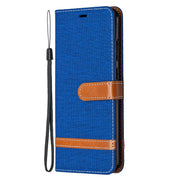 Custodia in pelle a libro orizzontale con struttura in denim con supporto e slot per carte, portafoglio e cordino, For Nokia 5.3, For Xiaomi Redmi Note 9
