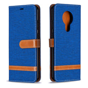 Custodia in pelle a libro orizzontale con struttura in denim con supporto e slot per carte, portafoglio e cordino, For Nokia 5.3, For Xiaomi Redmi Note 9