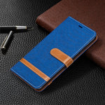 Custodia portafoglio in pelle e denim per Xiaomi Redmi Note 9