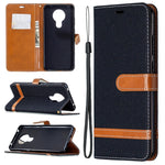 Custodia portafoglio in pelle e denim per Xiaomi Redmi Note 9