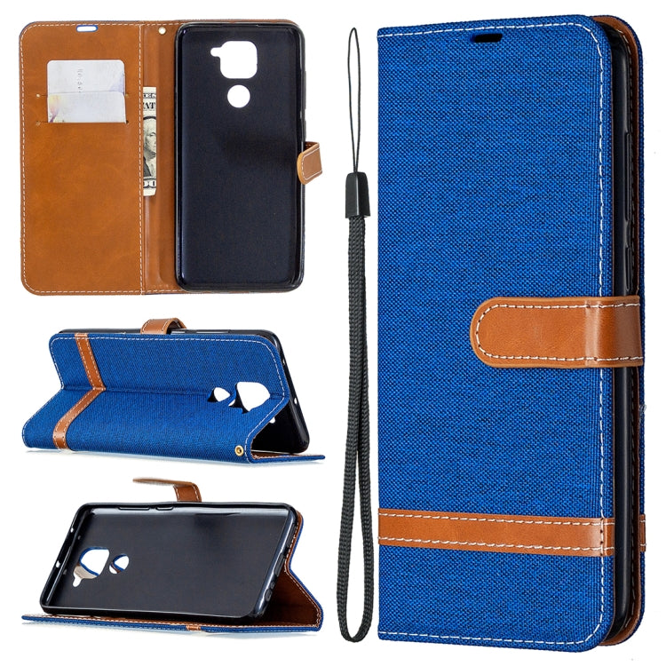 Custodia portafoglio in pelle e denim per Xiaomi Redmi Note 9