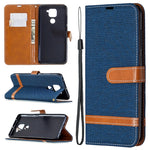 Custodia portafoglio in pelle e denim per Xiaomi Redmi Note 9
