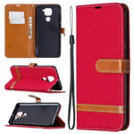Custodia portafoglio in pelle e denim per Xiaomi Redmi Note 9