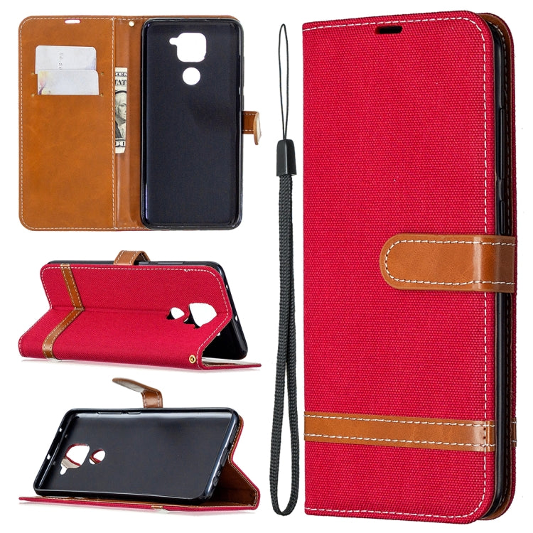Custodia portafoglio in pelle e denim per Xiaomi Redmi Note 9