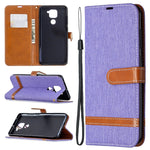 Custodia portafoglio in pelle e denim per Xiaomi Redmi Note 9