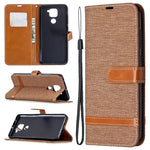 Custodia portafoglio in pelle e denim per Xiaomi Redmi Note 9