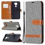 Custodia portafoglio in pelle e denim per Xiaomi Redmi Note 9