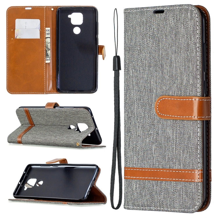 Custodia portafoglio in pelle e denim per Xiaomi Redmi Note 9