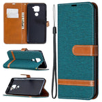 Custodia portafoglio in pelle e denim per Xiaomi Redmi Note 9