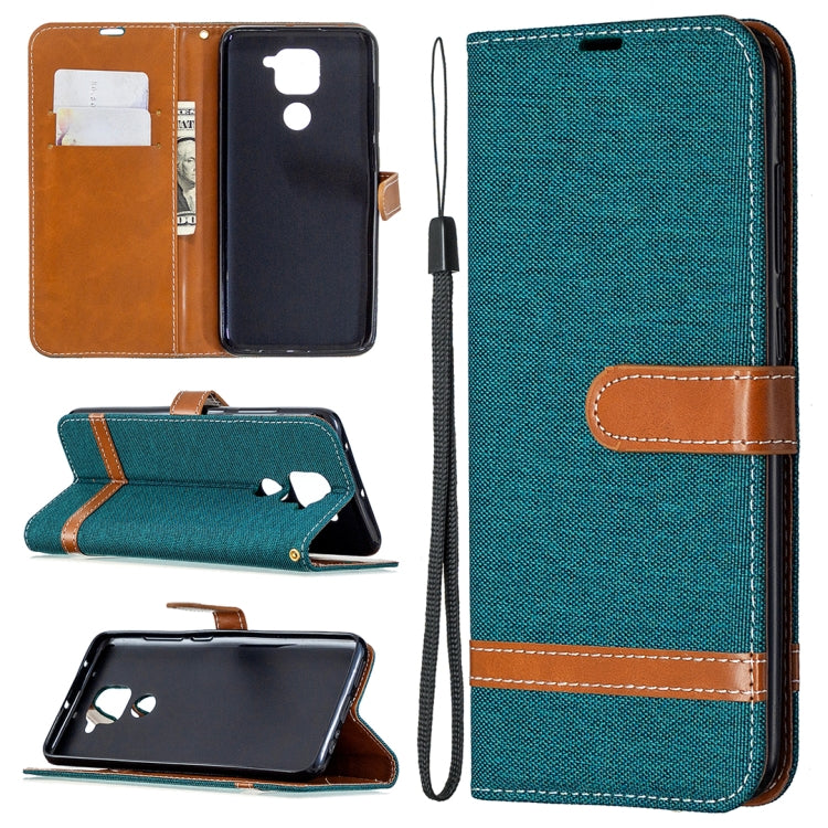 Custodia portafoglio in pelle e denim per Xiaomi Redmi Note 9