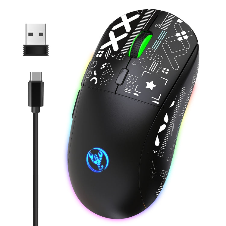 Mouse da gioco wireless a tre modalità con luce RGB HXSJ T90, T90