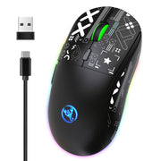 Mouse da gioco wireless a tre modalità con luce RGB HXSJ T90, T90
