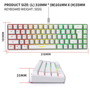 HXSJ V200 Tastiera meccanica retroilluminata RGB cablata 68 copritasti, lunghezza cavo: 1,7 m, V200 Black, V200 White