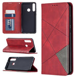 Custodia in pelle magnetica a vibrazione orizzontale con struttura a rombo con supporto, slot per carte e portafoglio, For Huawei Y6p