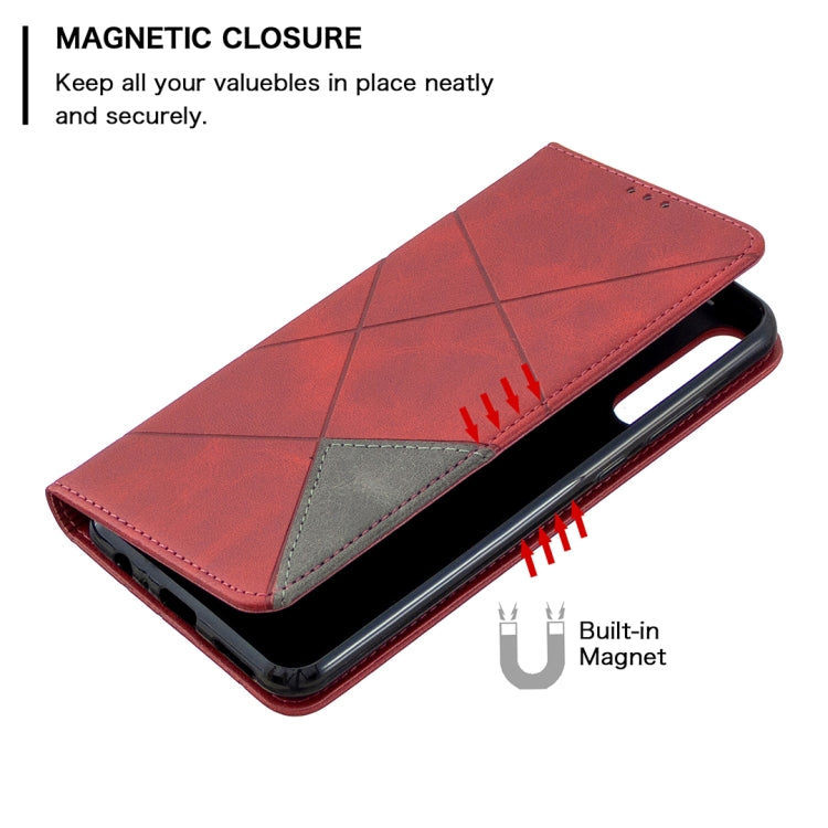 Custodia in pelle magnetica a vibrazione orizzontale con struttura a rombo con supporto, slot per carte e portafoglio, For Huawei Y6p