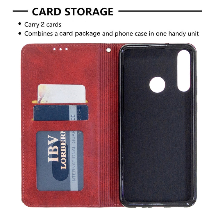 Custodia in pelle magnetica a vibrazione orizzontale con struttura a rombo con supporto, slot per carte e portafoglio, For Huawei Y6p