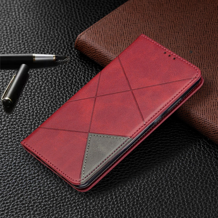 Custodia in pelle magnetica a vibrazione orizzontale con struttura a rombo con supporto, slot per carte e portafoglio, For Huawei Y6p
