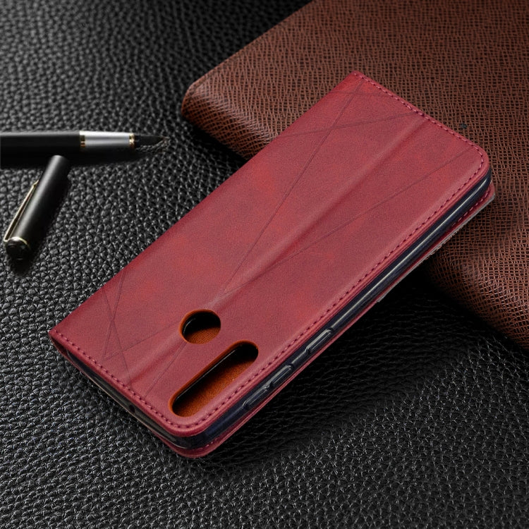 Custodia in pelle magnetica a vibrazione orizzontale con struttura a rombo con supporto, slot per carte e portafoglio, For Huawei Y6p