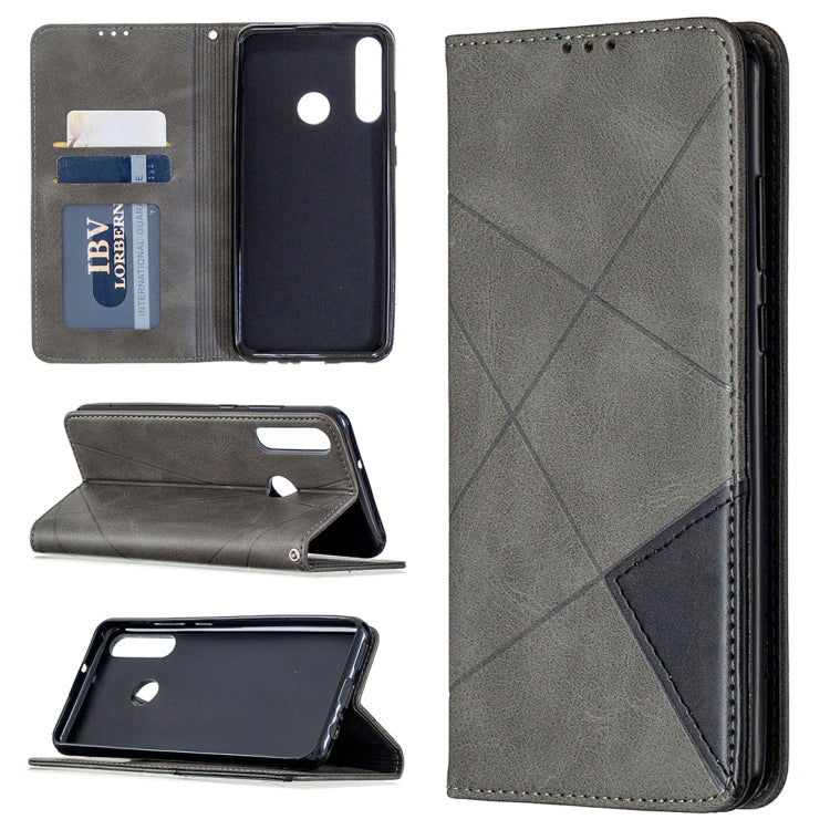 Custodia in pelle magnetica a vibrazione orizzontale con struttura a rombo con supporto, slot per carte e portafoglio, For Huawei Y6p