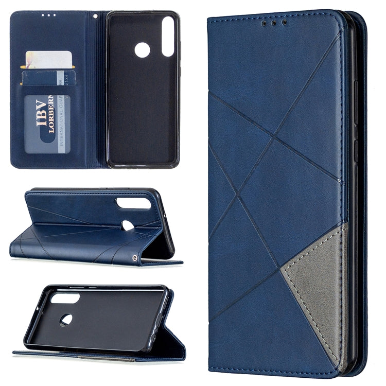 Custodia in pelle magnetica a vibrazione orizzontale con struttura a rombo con supporto, slot per carte e portafoglio, For Huawei Y6p