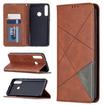 Custodia in pelle magnetica a vibrazione orizzontale con struttura a rombo con supporto, slot per carte e portafoglio, For Huawei Y6p