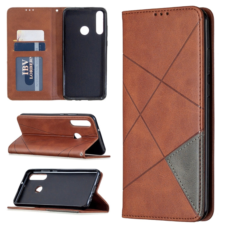 Custodia in pelle magnetica a vibrazione orizzontale con struttura a rombo con supporto, slot per carte e portafoglio, For Huawei Y6p
