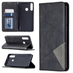 Custodia in pelle magnetica a vibrazione orizzontale con struttura a rombo con supporto, slot per carte e portafoglio, For Huawei Y6p