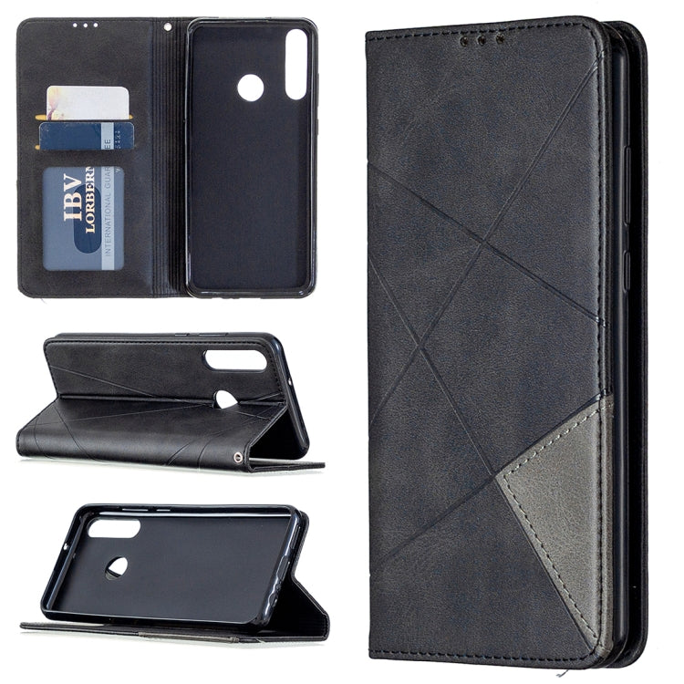 Custodia in pelle magnetica a vibrazione orizzontale con struttura a rombo con supporto, slot per carte e portafoglio, For Huawei Y6p