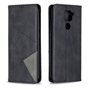 Custodia in pelle magnetica a vibrazione orizzontale con struttura a rombo con supporto, slot per carte e portafoglio, For Xiaomi Redmi Note 9