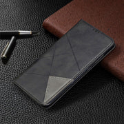Custodia in pelle magnetica a vibrazione orizzontale con struttura a rombo con supporto, slot per carte e portafoglio, For Xiaomi Redmi Note 9