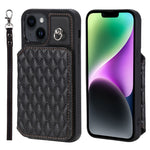 Custodia per telefono con borsa in carta con trama a griglia e cordino, For iPhone 15 Pro Max, For iPhone 15 Pro, For iPhone 15 Plus, For iPhone 15