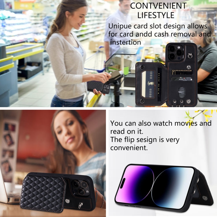 Custodia per telefono con borsa in carta con trama a griglia e cordino, For iPhone 13 Pro Max, For iPhone 13 Pro, For iPhone 13, For iPhone 12 / 12 Pro
