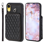 Custodia per telefono con borsa in carta con trama a griglia e cordino, For iPhone 12 Pro Max, For iPhone 11, For iPhone XR, For iPhone 8 Plus / 7 Plus