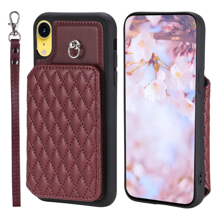 Custodia per telefono con borsa in carta con trama a griglia e cordino, For iPhone 12 Pro Max, For iPhone 11, For iPhone XR, For iPhone 8 Plus / 7 Plus