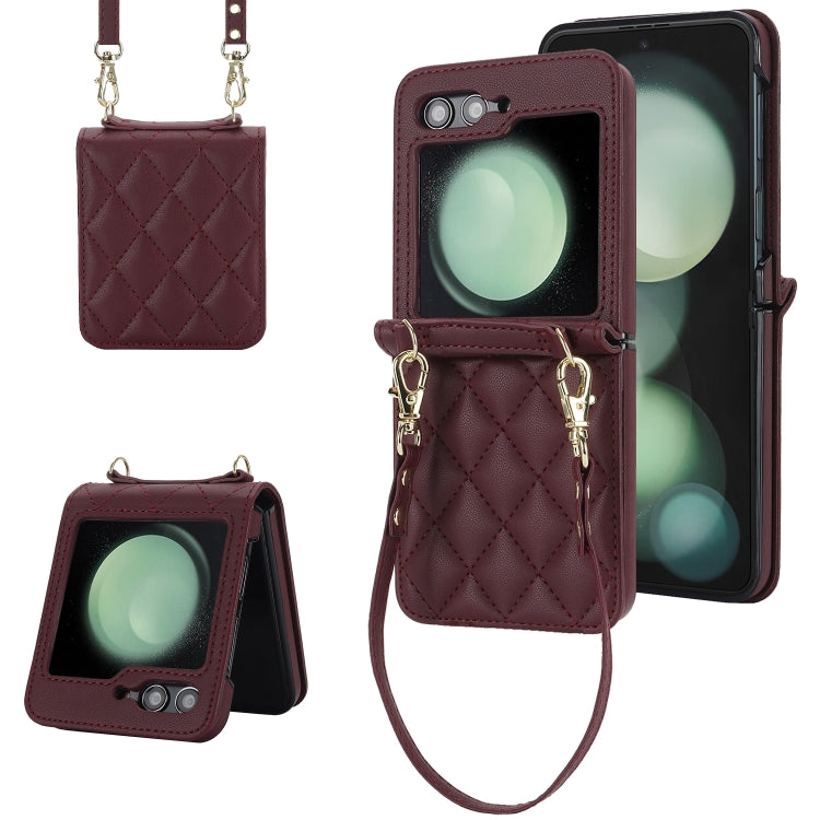 Custodia per telefono con struttura rombica con cordino lungo e corto, For Samsung Galaxy Z Flip6 / Flip7 FE, For Samsung Galaxy Z Flip5, For Samsung Galaxy Z Flip4