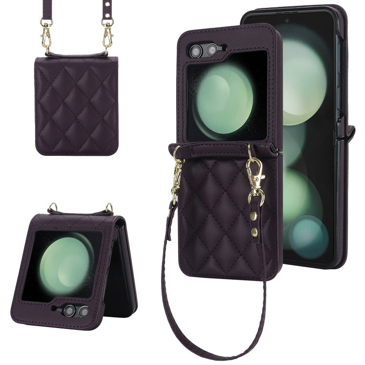 Custodia per telefono con struttura rombica con cordino lungo e corto, For Samsung Galaxy Z Flip6 / Flip7 FE, For Samsung Galaxy Z Flip5, For Samsung Galaxy Z Flip4